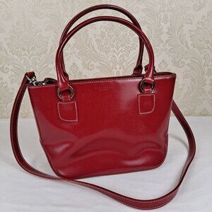 Kate Spade Red Leather Satchel Bag Double Handles Long Strap Logo Holiday